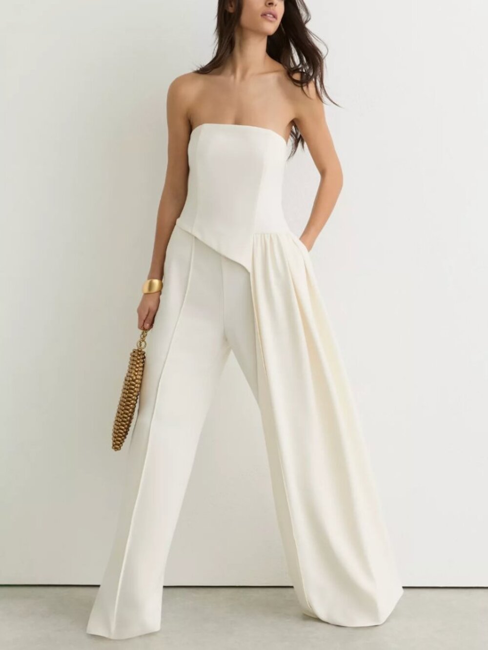 REISS Leah Jumpsuit US 6/8/10 Strapless Draped Ivory White - Picture 2 of 10